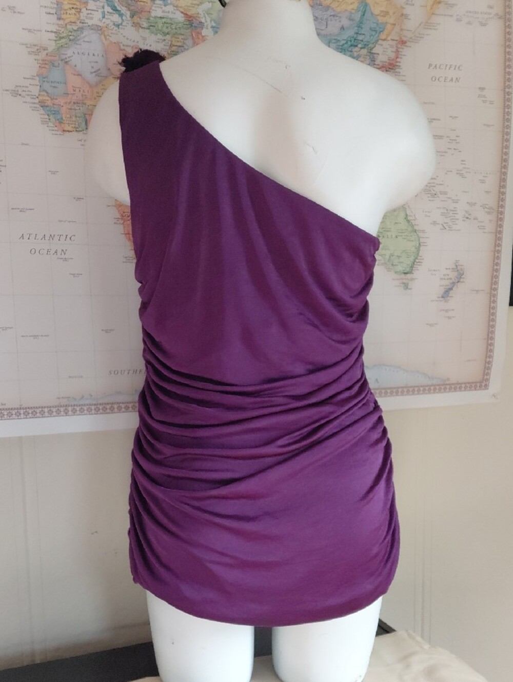 One-Shoulder Purple Ruched Women’s Top - Picture 3 of 5